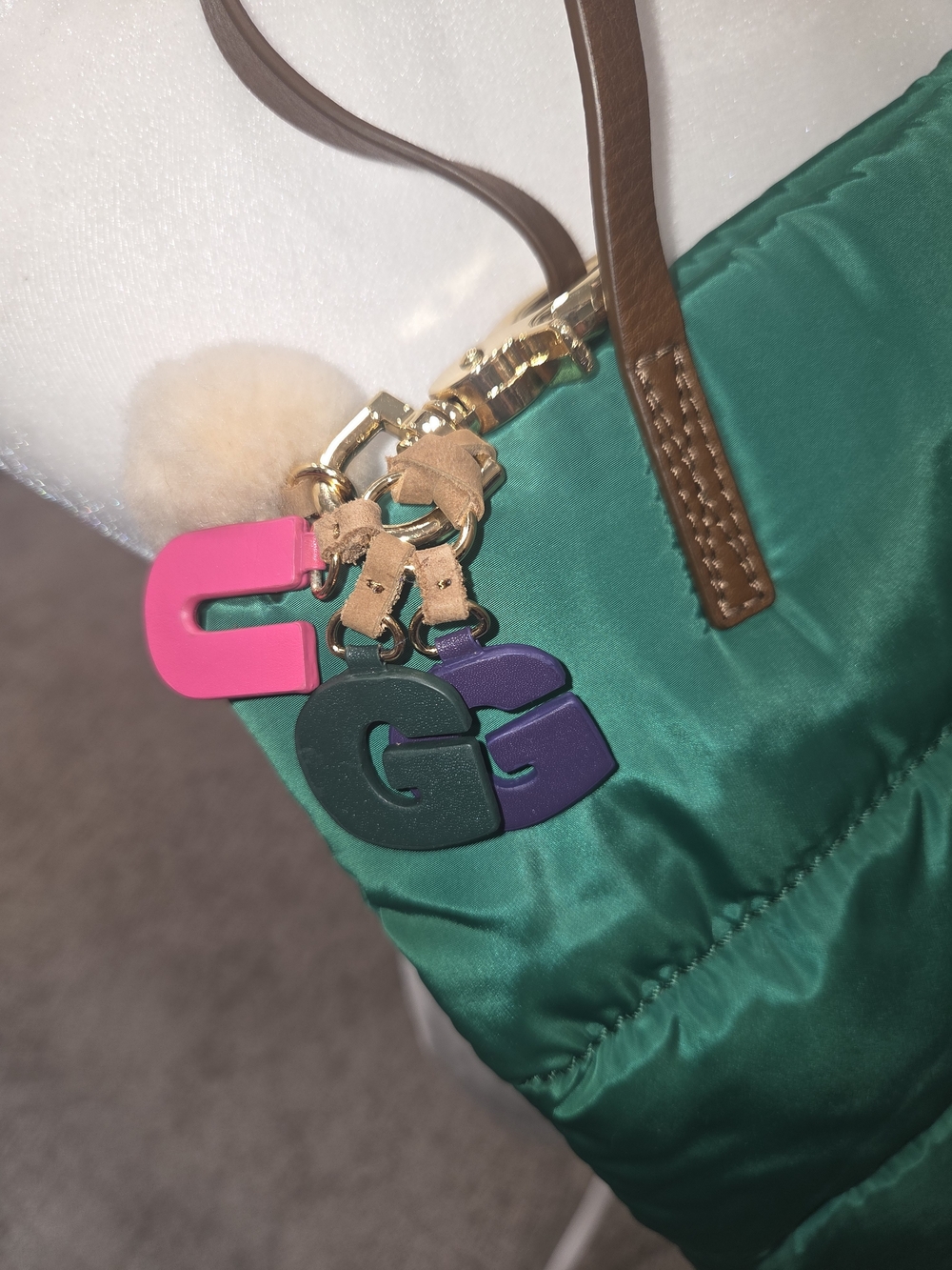 UGG Vintage Green Tote with Multicolor Charm Accents